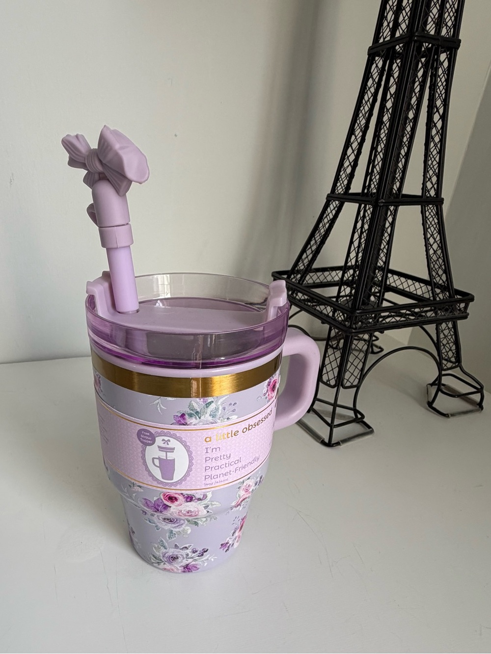 Lavender Floral Reusable Tumbler with Lid and Straw